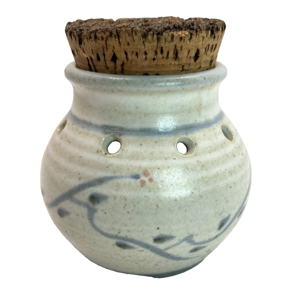 Vtg Whynot Pottery Artisan Glazed Fresh Garlic Keeper Jar w/ Cork Lid 4" NC USA